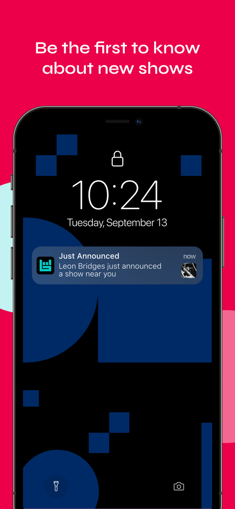Bandsintown Concerts - Ein Sperrbildschirm eines Smartphones, der eine Bandsintown-Benachrichtigung für ein neu angekündigtes Konzert in der Nähe anzeigt.