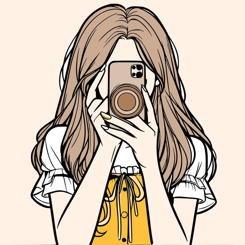 a realistic girl holding her phone taking pictures