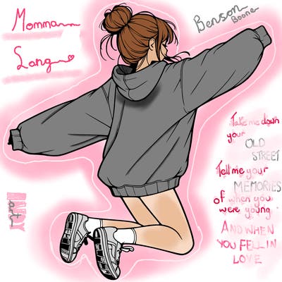 realistic girl jumping with a bun and oversized sweatshirt