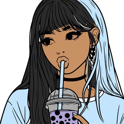 aesthetic realistic girl drinking boba