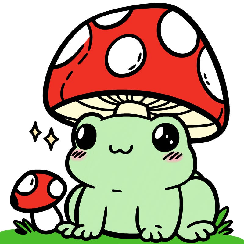 a cute frog with a mushroom hat