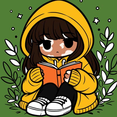 girl in oversized hoodie reading a book