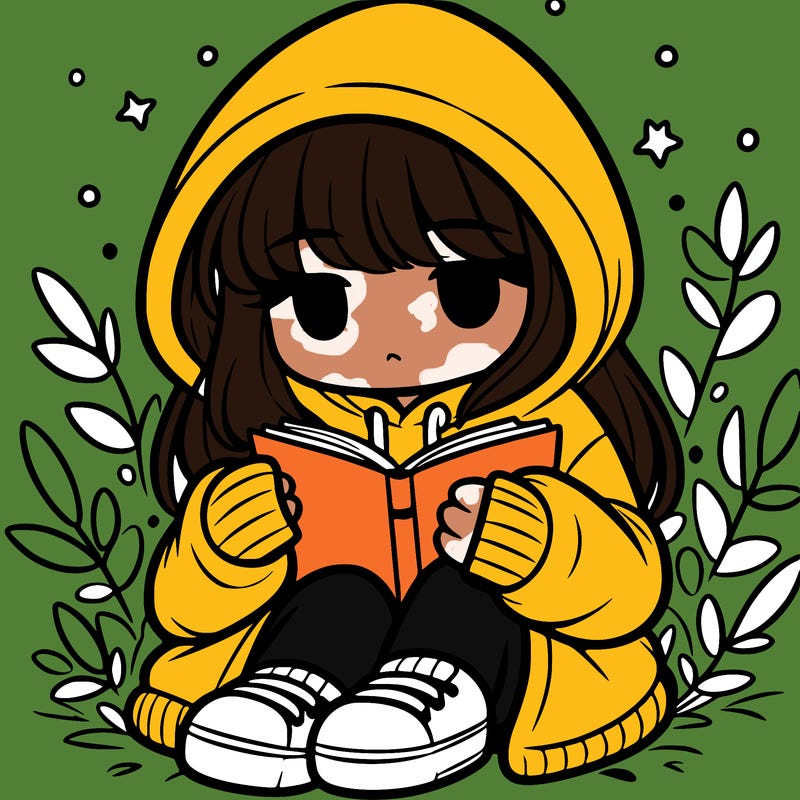 girl in oversized hoodie reading a book