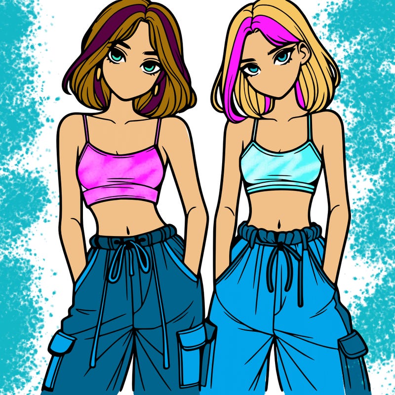 two girls with crop top with baggy pants