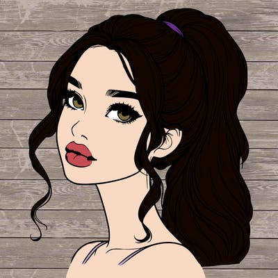 realistic girl with a ponytail on her hair and lips