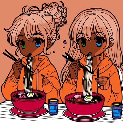girls eating ramen