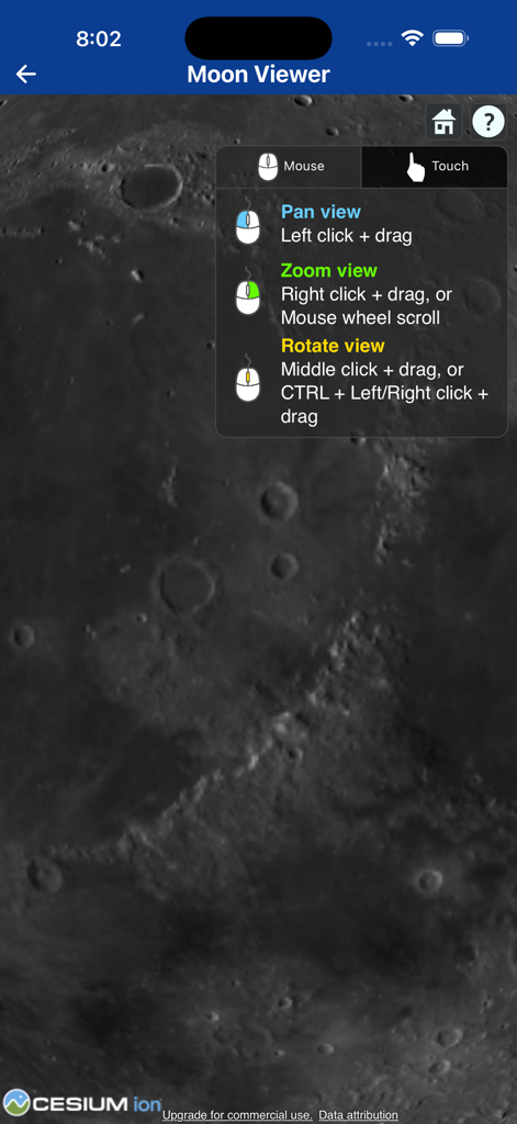 mySpaceHub - mySpaceHub Moon Viewer showing lunar surface and navigation controls