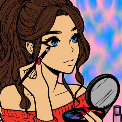 a realistic girl doing her makeup