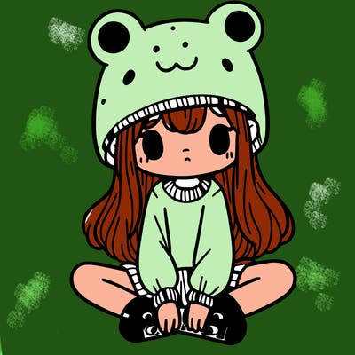 a girl wearing a frog hat and some frog socks