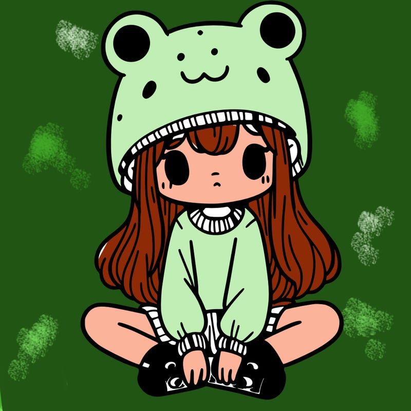 a girl wearing a frog hat and some frog socks