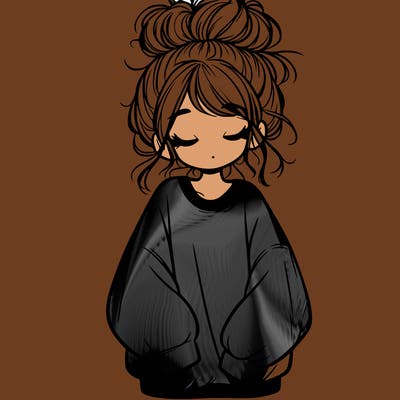 girl with baggy sweatshirt and messy bun