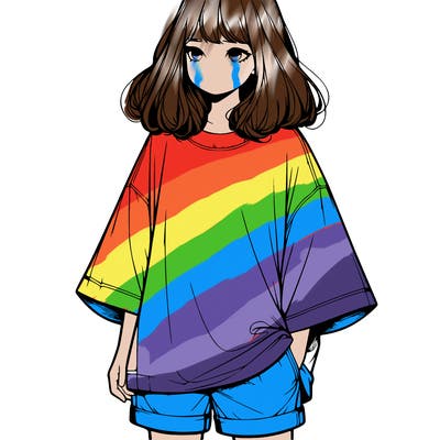 realistic girl with big t shirt and shorts