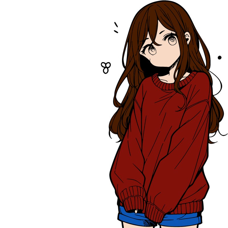 manga teen girl  in a sweater and baggy pants