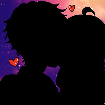 a boy and girl kissing anime