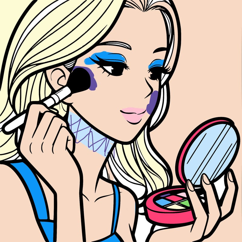 little girl putting on makeup