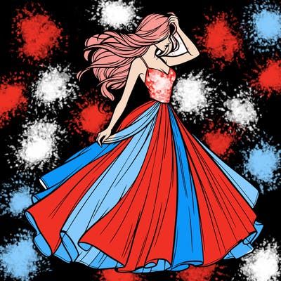 realistic woman with dress flowing in the wind