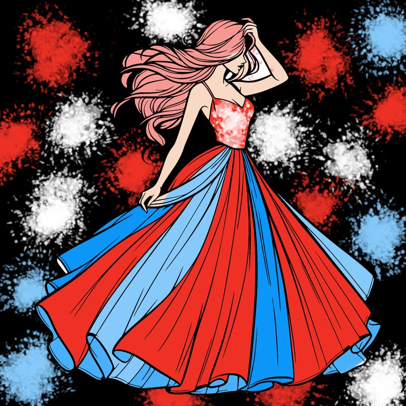 realistic woman with dress flowing in the wind