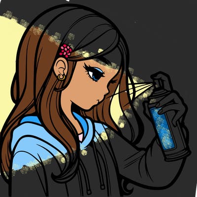 a realistic girl spray painting