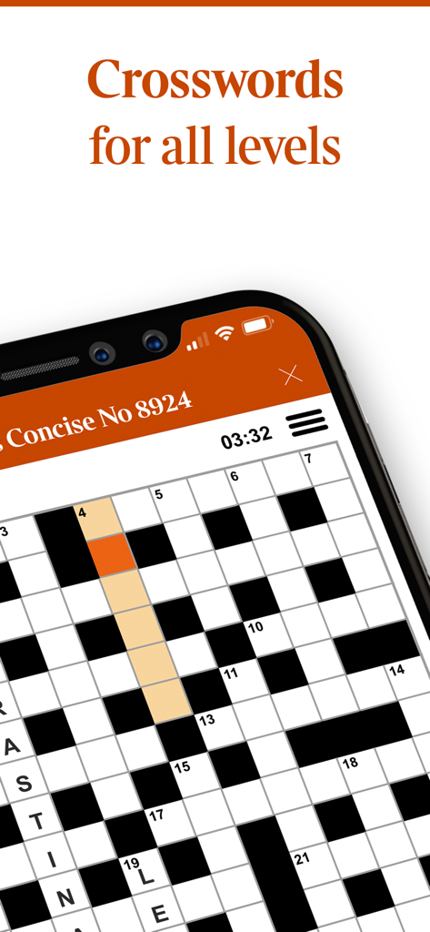 Times Puzzles mobile app showing a crossword grid on a smartphone screen