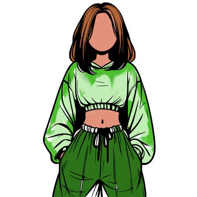 realistic girl faceless with baggy pants and a crop top