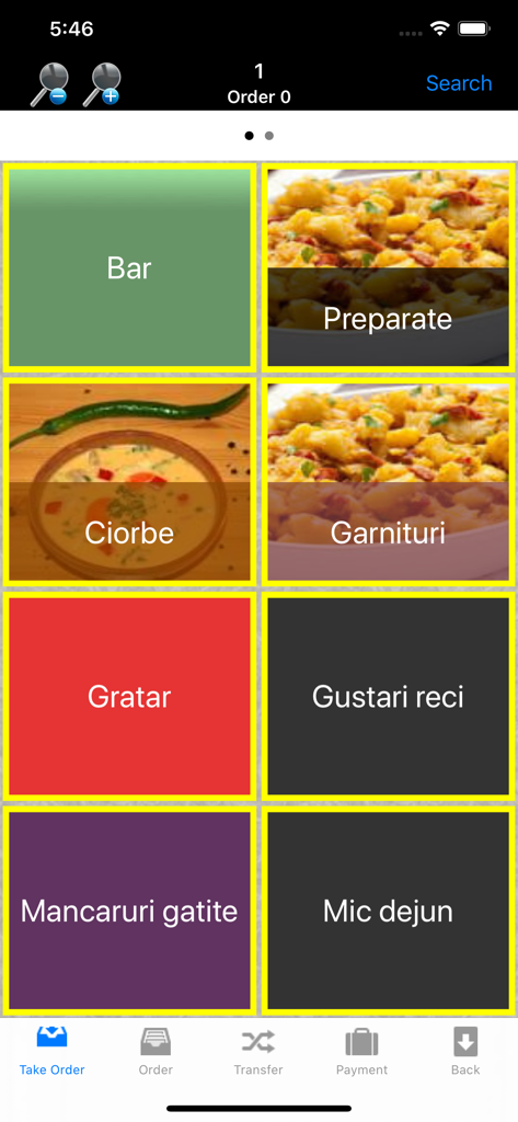 POSnet - POSnet app screen showing a grid of restaurant menu categories for quick order selection