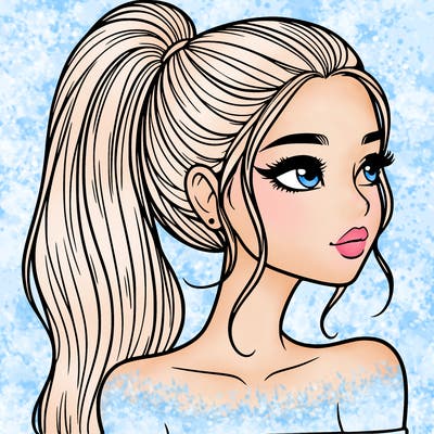 a beautiful and realistic girl with a high pony tail
