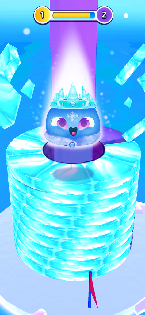 My Boo 2: 3D Fluffy Pets Game - Una mascota peluda 3D azul con una corona de hielo y un cuello de pelo en un tema invernal