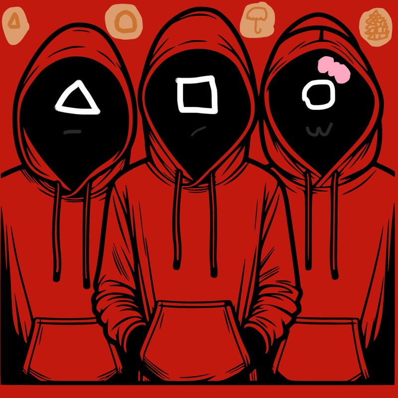 3 faceless people in  hoodies