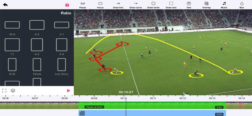 Coach Play - Sports Video - Soccer match video analysis with tactical annotations and drawing tools in Coach Play app