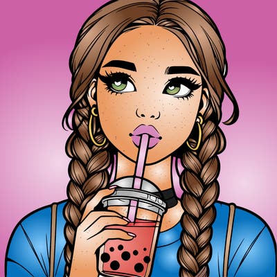 realistic girl with braided hair drinking boba