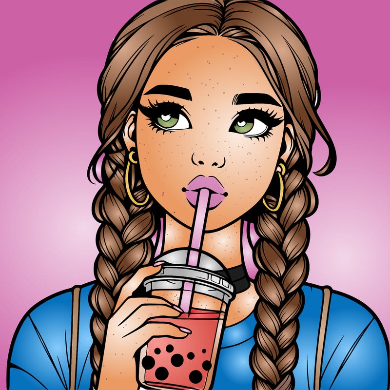 realistic girl with braided hair drinking boba