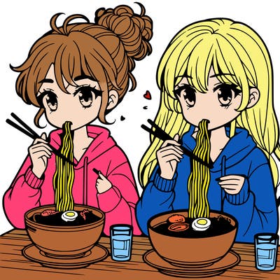 girls eating ramen