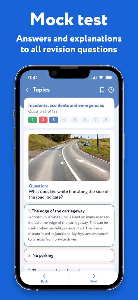 Driving Theory Test Kit – 2025 - Tela de exame simulado do teste de teoria de condução do Reino Unido com explicação detalhada da resposta