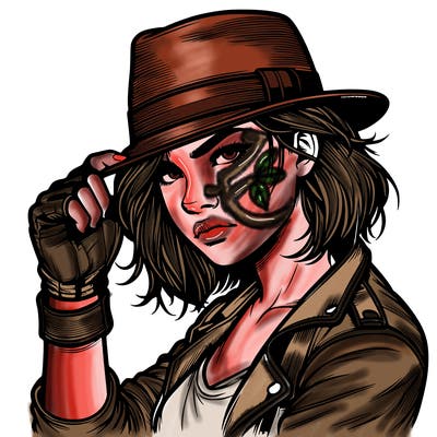 realistic tough girl with hat