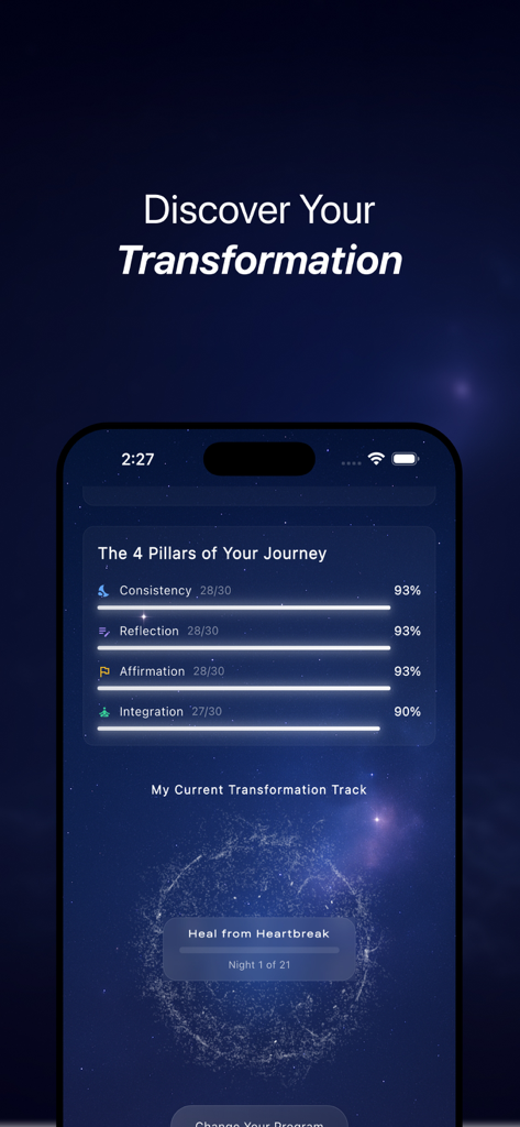 Skye - Rewire your Mind - Skye app dashboard showing manifestation progress across four alignment pillars