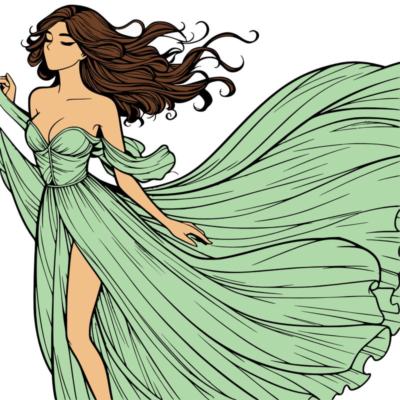 realistic woman in dress flowing the the wind