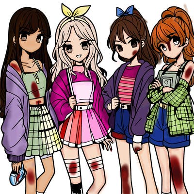 teen manga girls group of 4