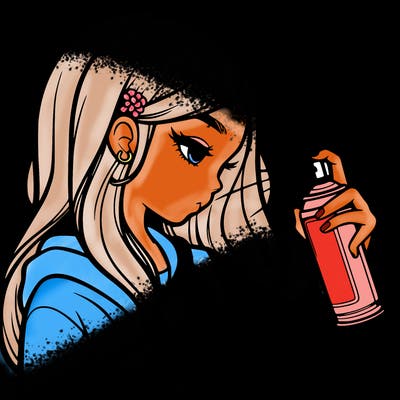 a realistic girl spray painting