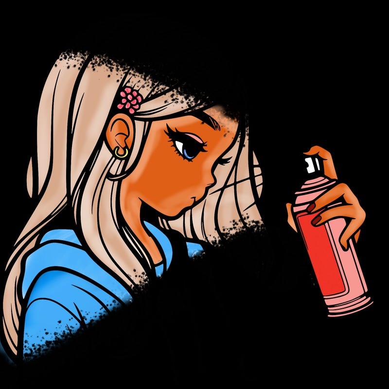a realistic girl spray painting