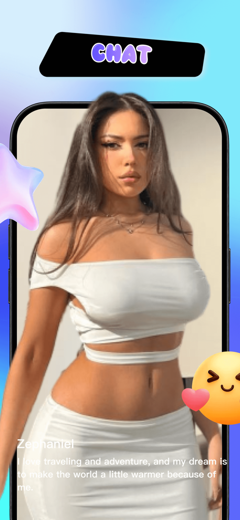 Soulin：Online Chat，Video Share - Screenshot of the Soulin app chat interface showing a user profile and an AI companion mascot