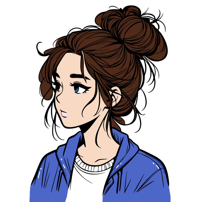 realistic teenage girl with a messy bun
