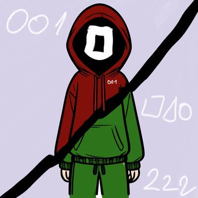 faceless girl in a tracksuit with a hood on and no hair