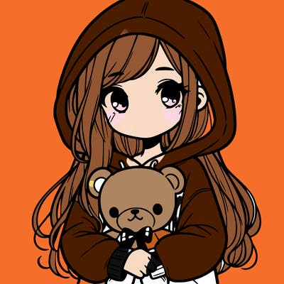 girl with big hoodie and long hair holding teddy bear