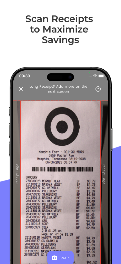 Scanning a Target grocery receipt with ScanLife PowerShopper app to maximize savings