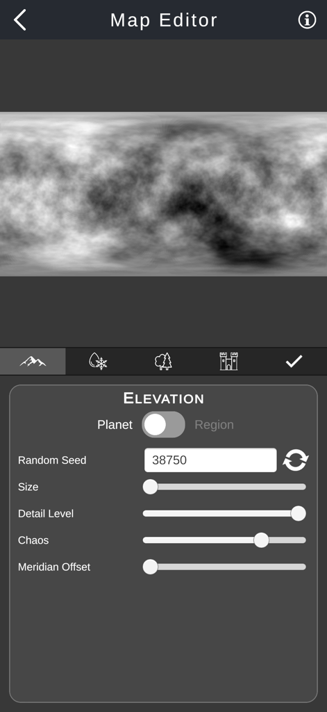 Cartographer 2 RPG World Maker - Map editor interface in Cartographer 2 showing procedural elevation controls and map preview
