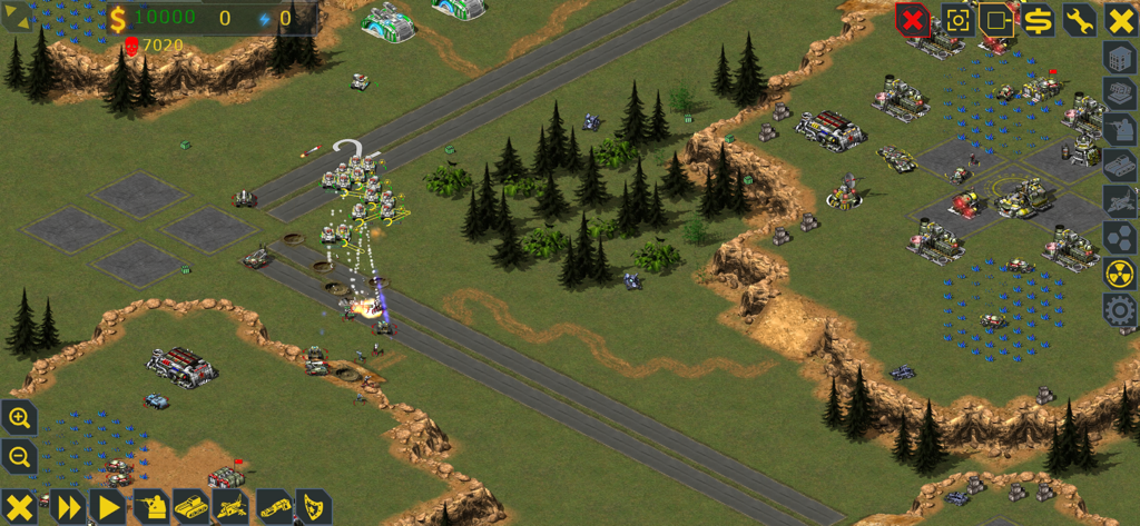 RedSun RTS gameplay showing base construction and armored units in a classic isometric strategy setting