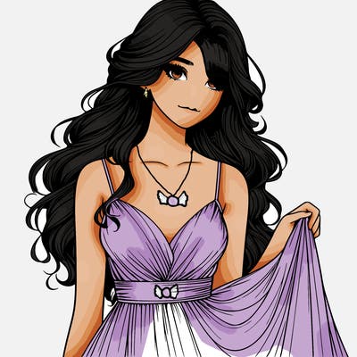 realistic girl in flowy silky prom dress