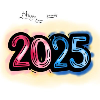 one line scrawled numbers sketch design “2025”