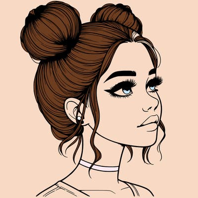 realistic girl with buns on the top of her head
