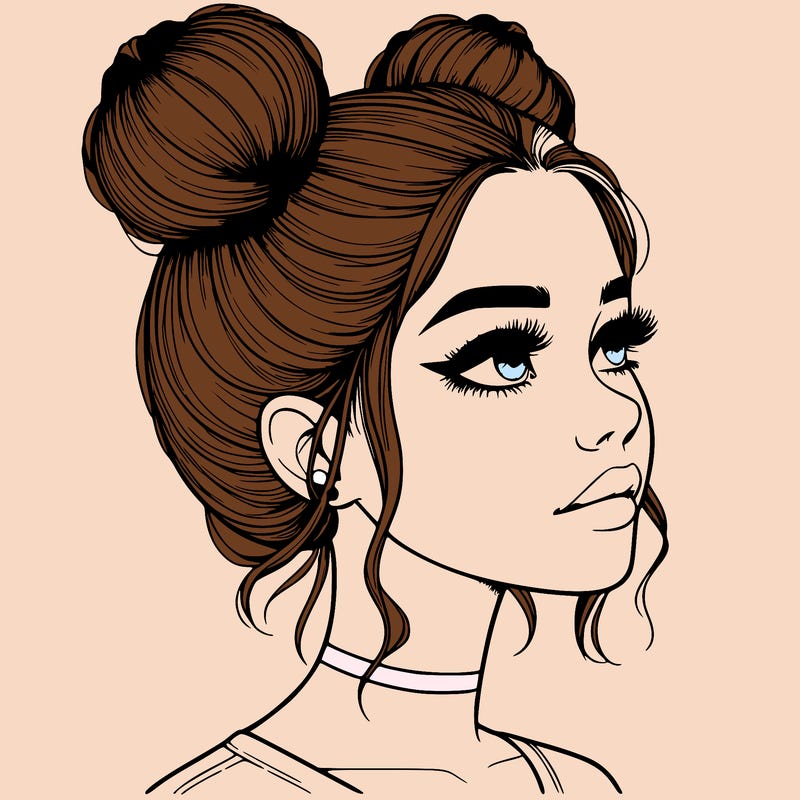realistic girl with buns on the top of her head